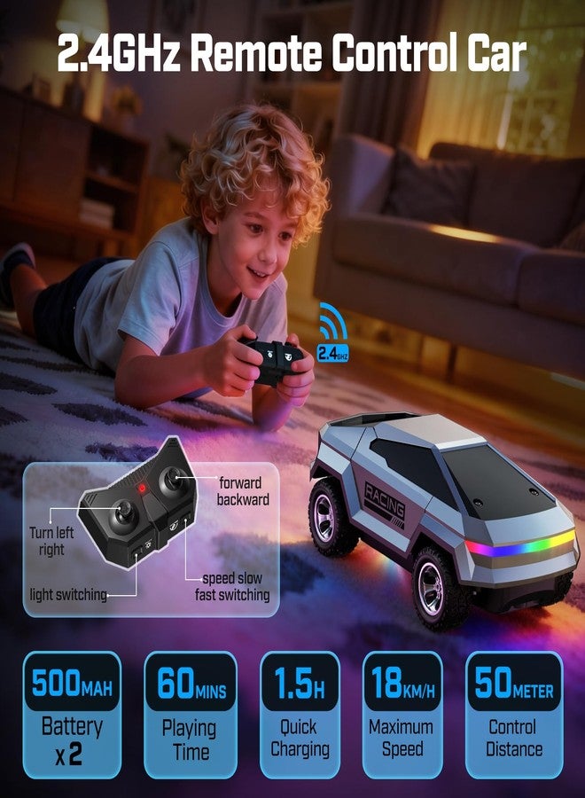 WayEee 1/24 Remote Control Car Cyber RC Truck, RC Cars for Kids with Colorful Lights, 2.4GHz Remote Control, 2 Rechargeable Batteries, 18KM/H Racing Car Toy, for Boys 3 4 5 6 7 8-12 - Image 5